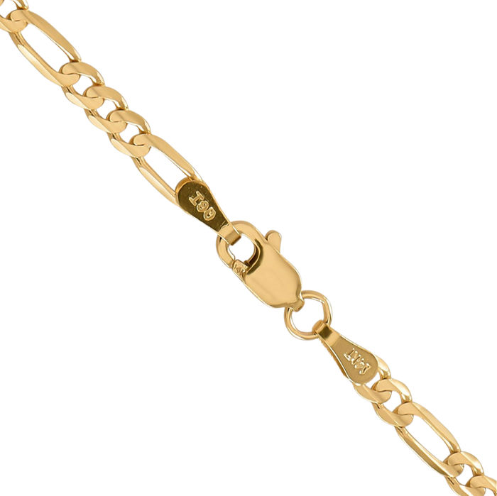 10K Solid Yellow Gold 3mm Concave Figaro Link Chain Necklace