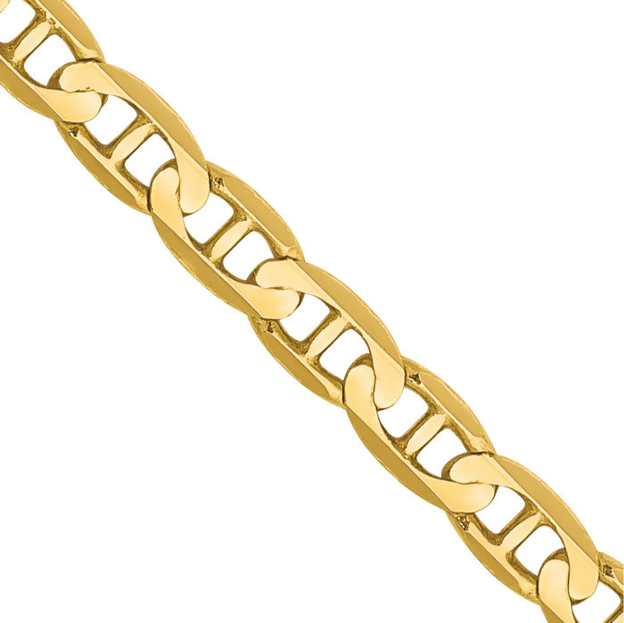 10K Solid Yellow Gold 3mm Concave Anchor Mariner Link Chain Necklace