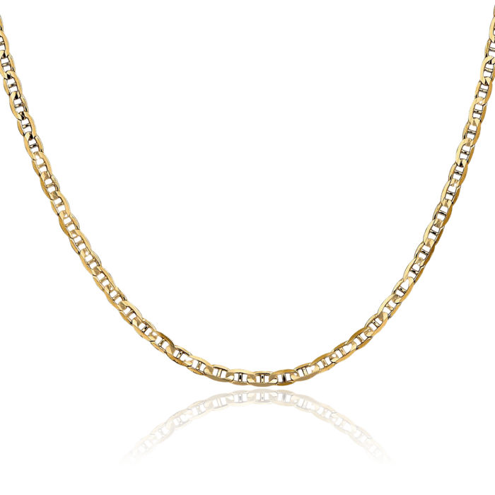 10K Solid Yellow Gold 3mm Concave Anchor Mariner Link Chain Necklace