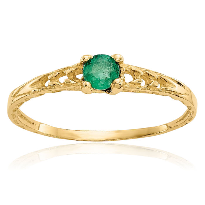 10K Solid Yellow Gold 3mm Green Emerald Ring May Birthstone Jewelry