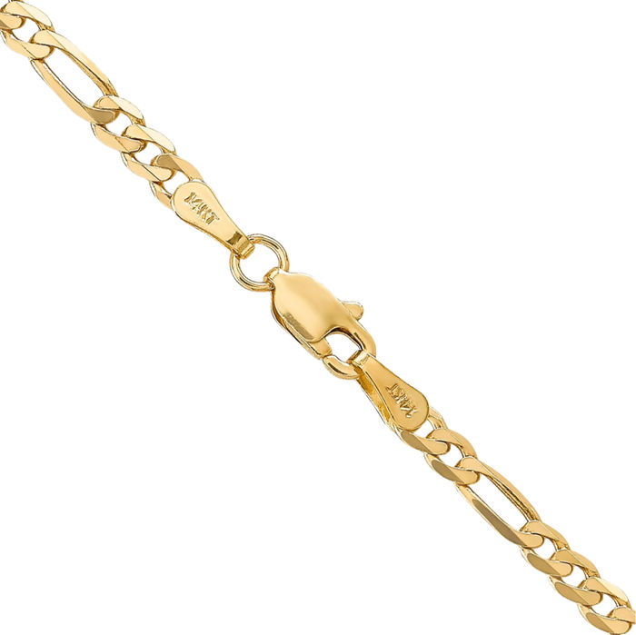 10K Solid Yellow Gold 3mm Figaro Link Chain Necklace