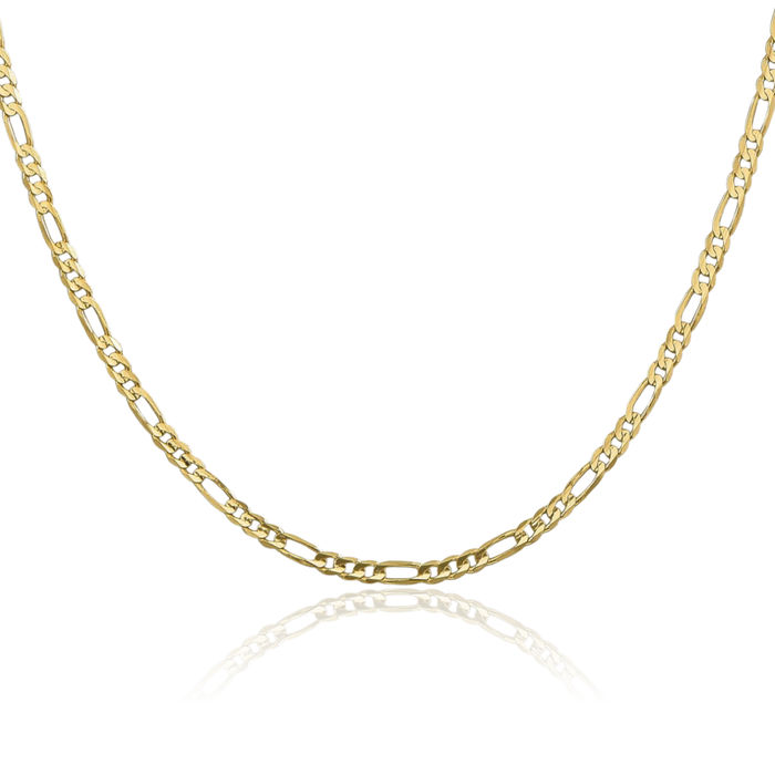 10K Solid Yellow Gold 3mm Figaro Link Chain Necklace