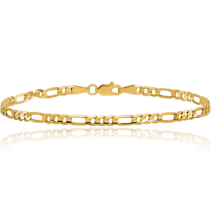 10K Solid Yellow Gold 3mm Figaro Link Chain Bracelet