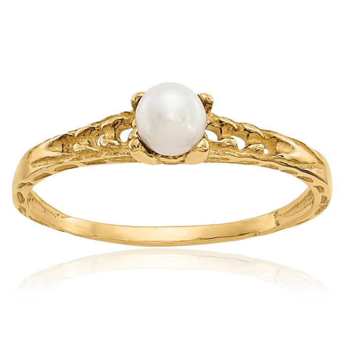 10K Solid Yellow Gold 3mm Freshwater Cultured Pearl Statement Ring June Birthstone Jewelry