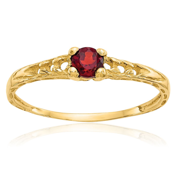 10K Solid Yellow Gold 3mm Red Garnet Ring Gemstone Band January Birthstone Jewelry