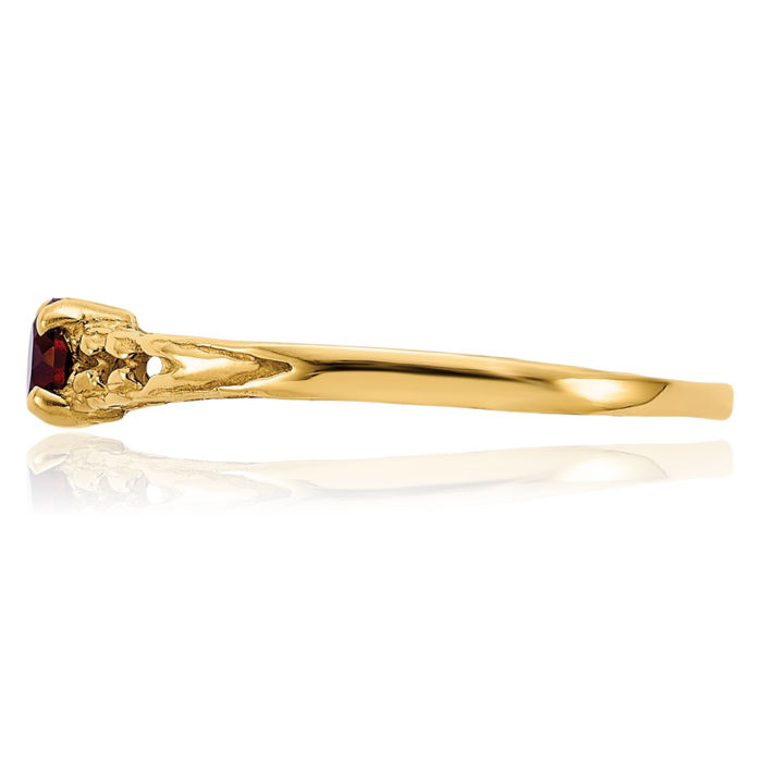 10K Solid Yellow Gold 3mm Red Garnet Ring Gemstone Band January Birthstone Jewelry