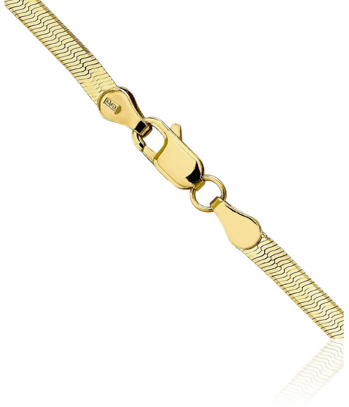 10K Solid Yellow Gold 3mm Herringbone Chain Necklace