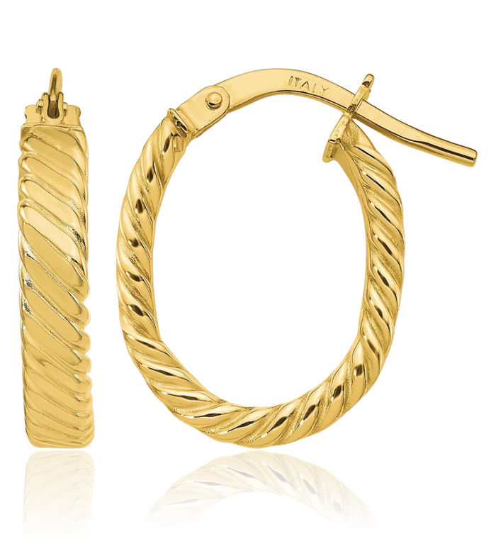 10K Solid Yellow Gold 3mm Oval Small Hoop Earrings