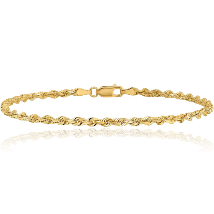 10K Solid Yellow Gold 3mm Quadruple Rope Chain Bracelet