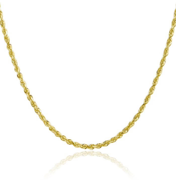 10K Solid Yellow Gold 3mm Quadruple Rope Chain Twisted Link Necklace