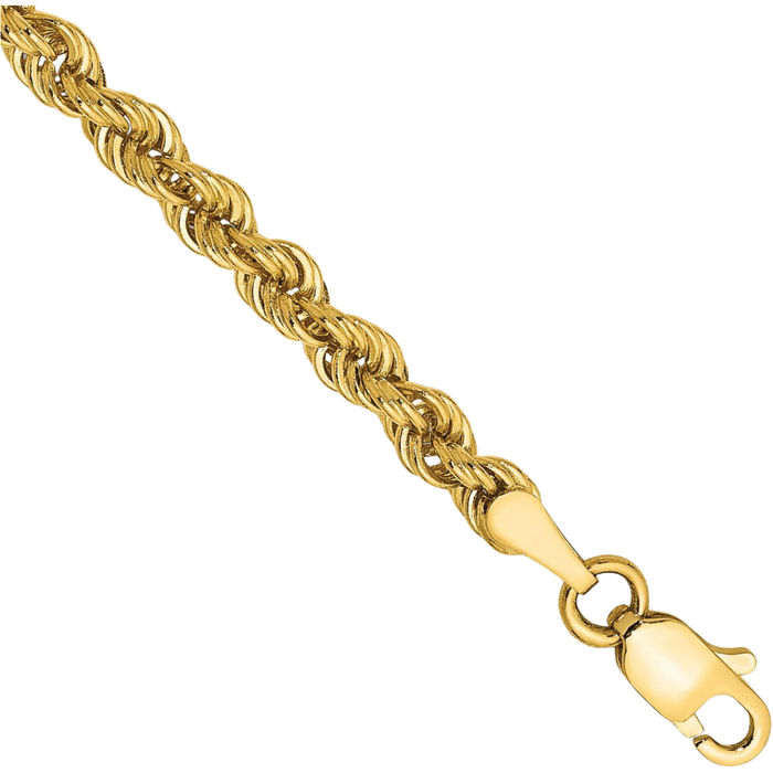 10K Solid Yellow Gold 3mm Rope Chain Bracelet