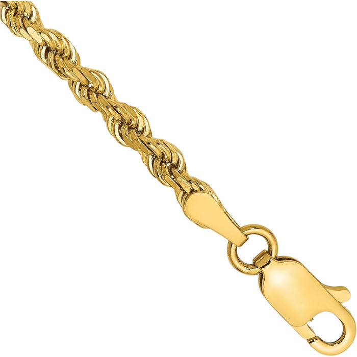 10K Solid Yellow Gold 3mm Rope Chain Bracelet