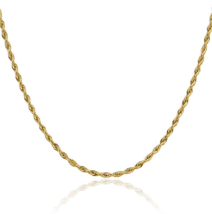 10K Solid Yellow Gold 3mm Rope Chain Twisted Link Necklace