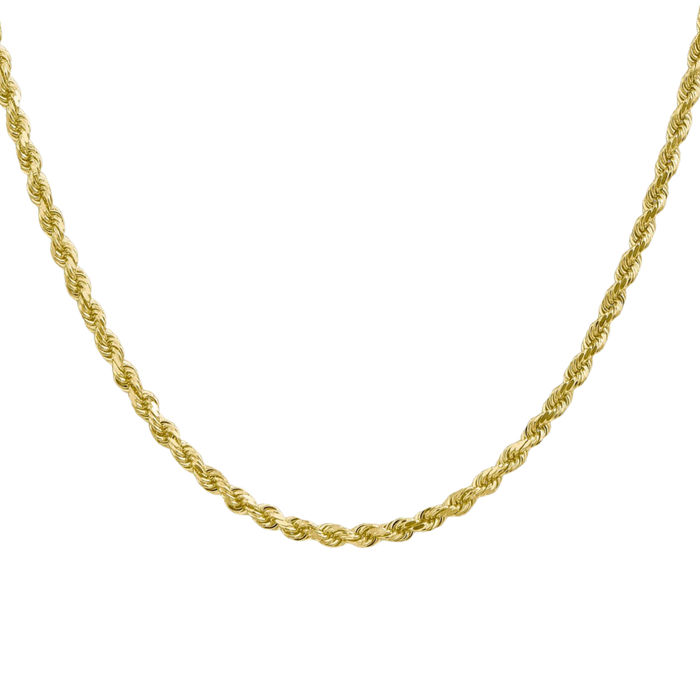 10K Solid Yellow Gold 3mm Rope Chain Twisted Link Necklace