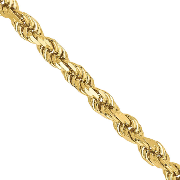 10K Solid Yellow Gold 3mm Rope Chain Twisted Link Necklace