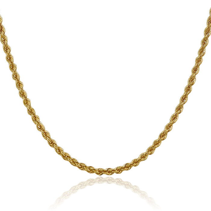 10K Solid Yellow Gold 3mm Rope Chain Twisted Link Necklace