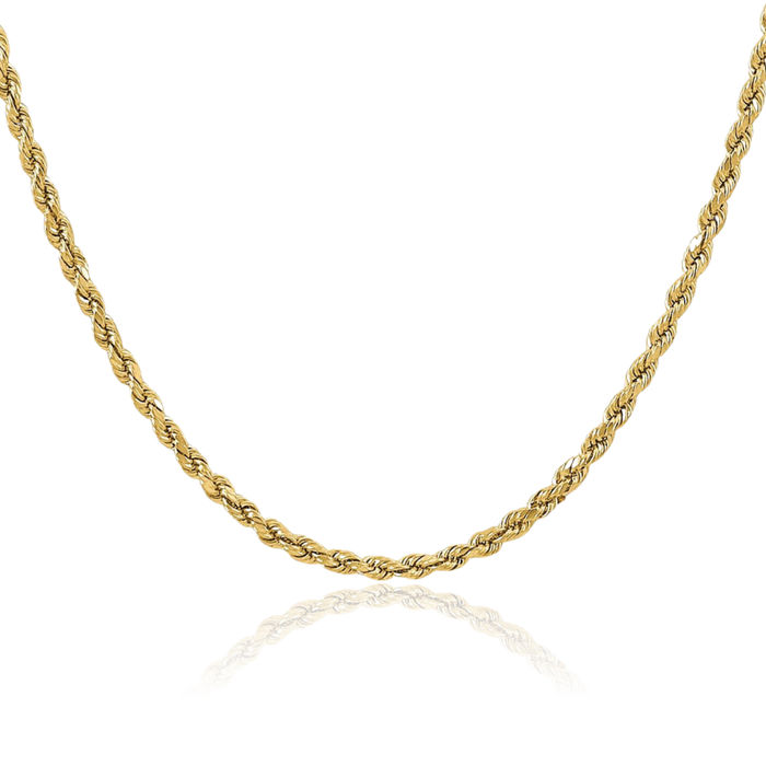 10K Solid Yellow Gold 3mm Rope Chain Twisted Link Necklace