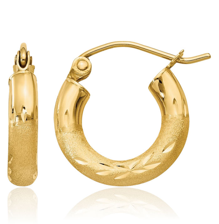 10K Solid Yellow Gold 3mm Round Huggie Small Hoop Earrings