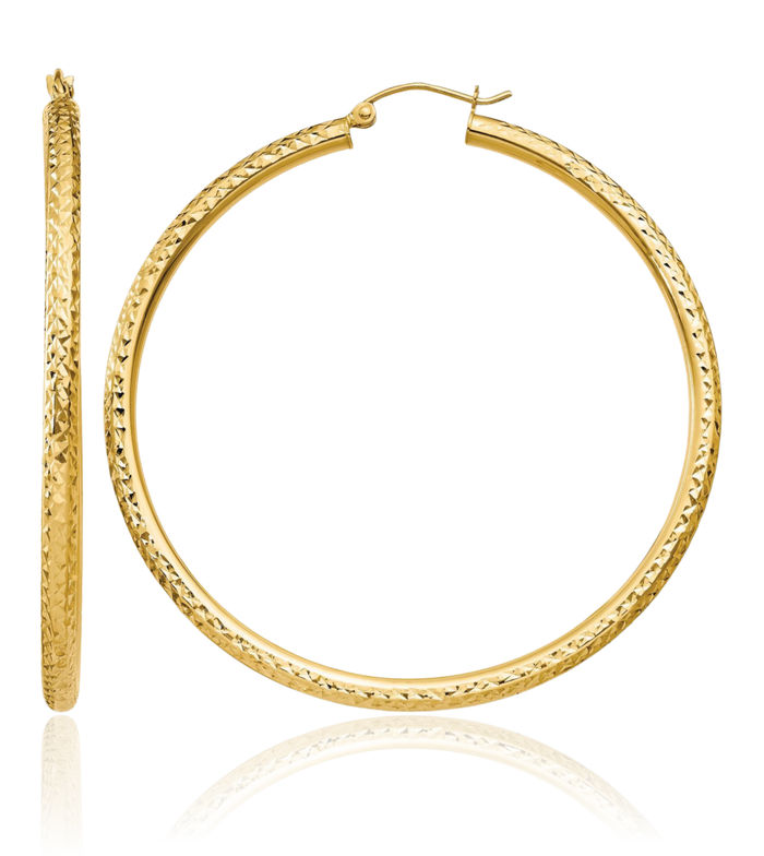 10K Solid Yellow Gold 3mm Round Large Hoop Earrings