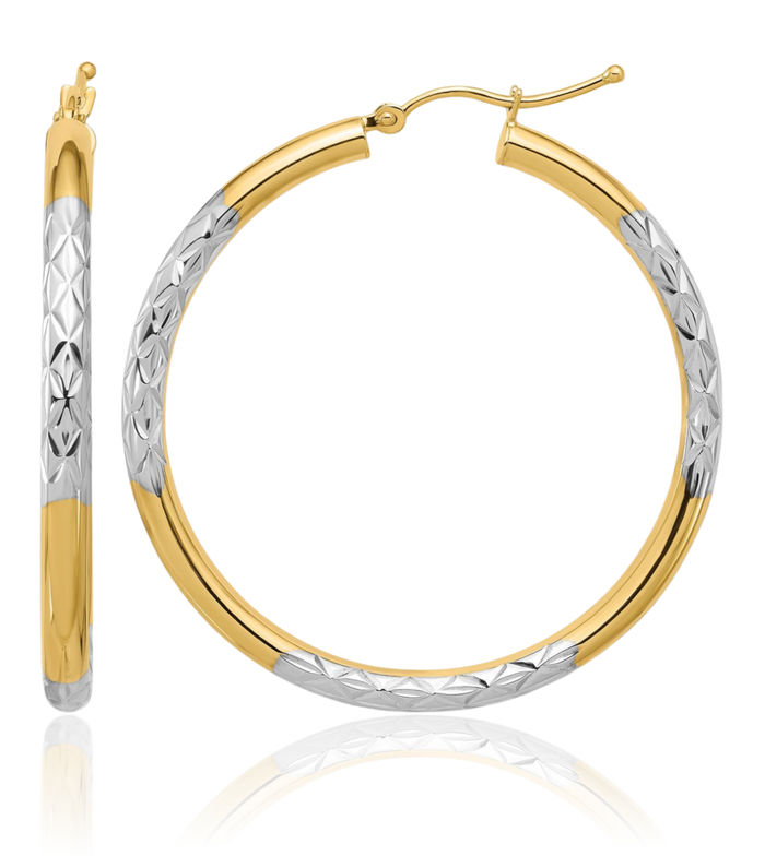 10K Solid Yellow Gold 3mm Round Large Hoop Earrings