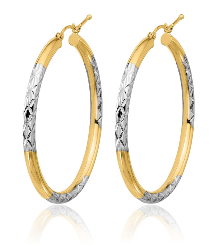 10K Solid Yellow Gold 3mm Round Large Hoop Earrings