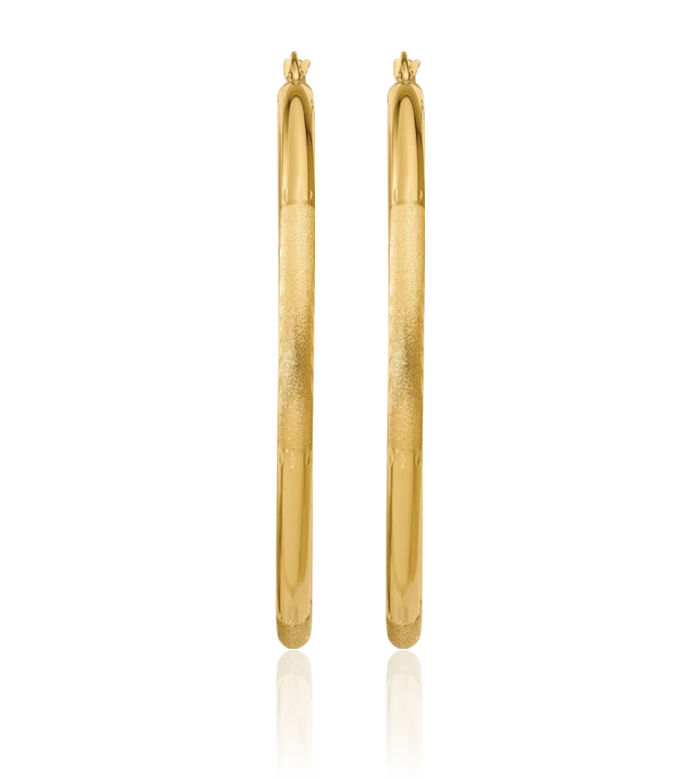 10K Solid Yellow Gold 3mm Round Large Hoop Earrings