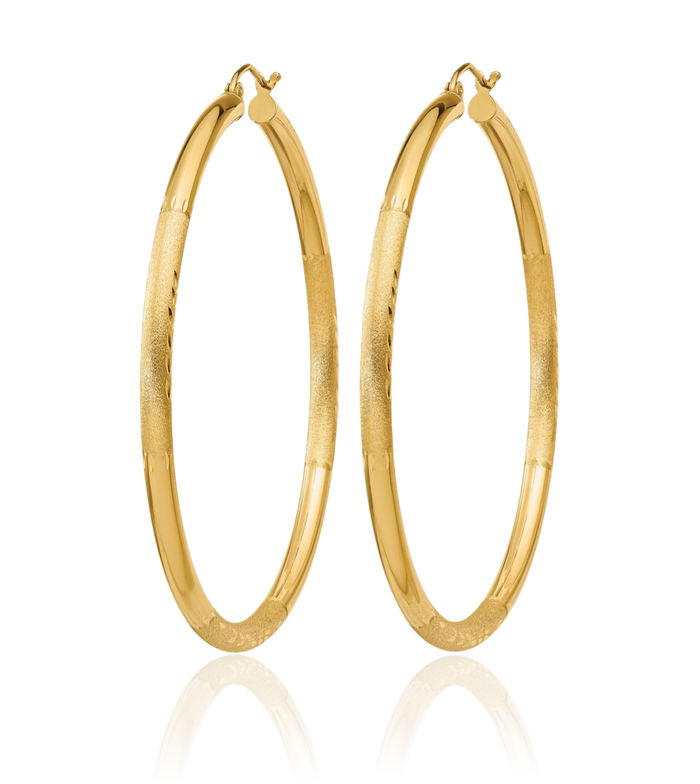 10K Solid Yellow Gold 3mm Round Large Hoop Earrings