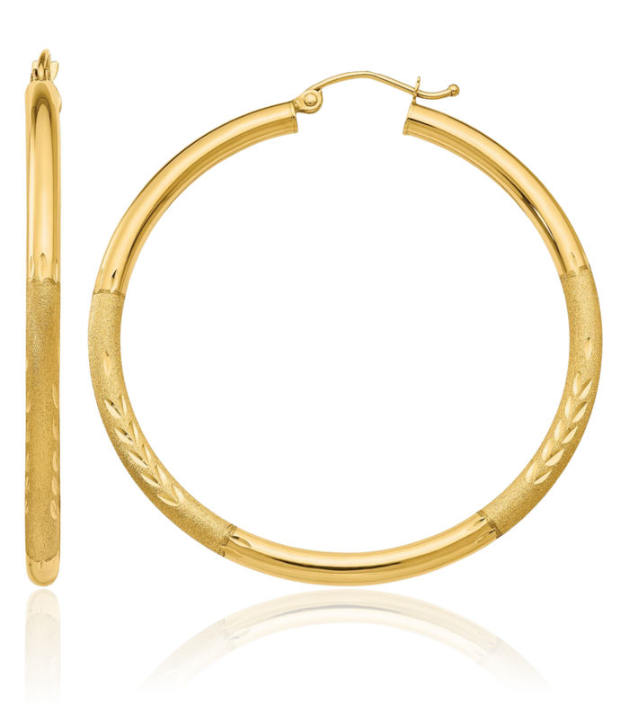 10K Solid Yellow Gold 3mm Round Large Hoop Earrings