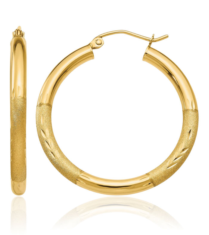 10K Solid Yellow Gold 3mm Round Medium Hoop Earrings