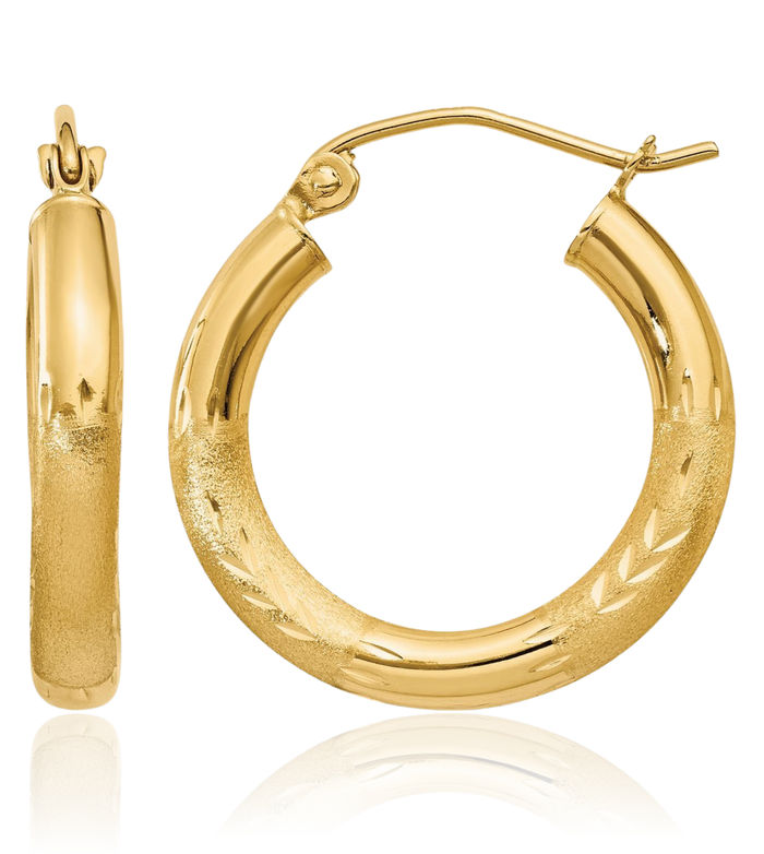 10K Solid Yellow Gold 3mm Round Medium Hoop Earrings