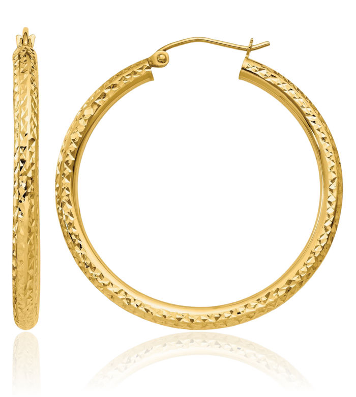 10K Solid Yellow Gold 3mm Round Medium Hoop Earrings