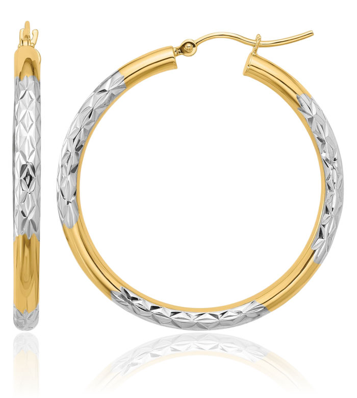 10K Solid Yellow Gold 3mm Round Medium Hoop Earrings