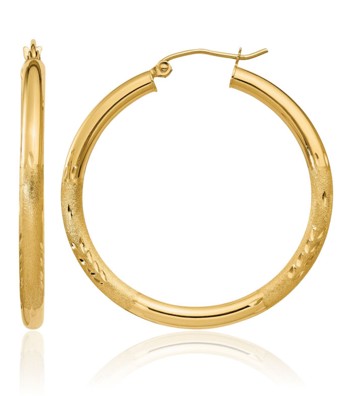 10K Solid Yellow Gold 3mm Round Medium Hoop Earrings