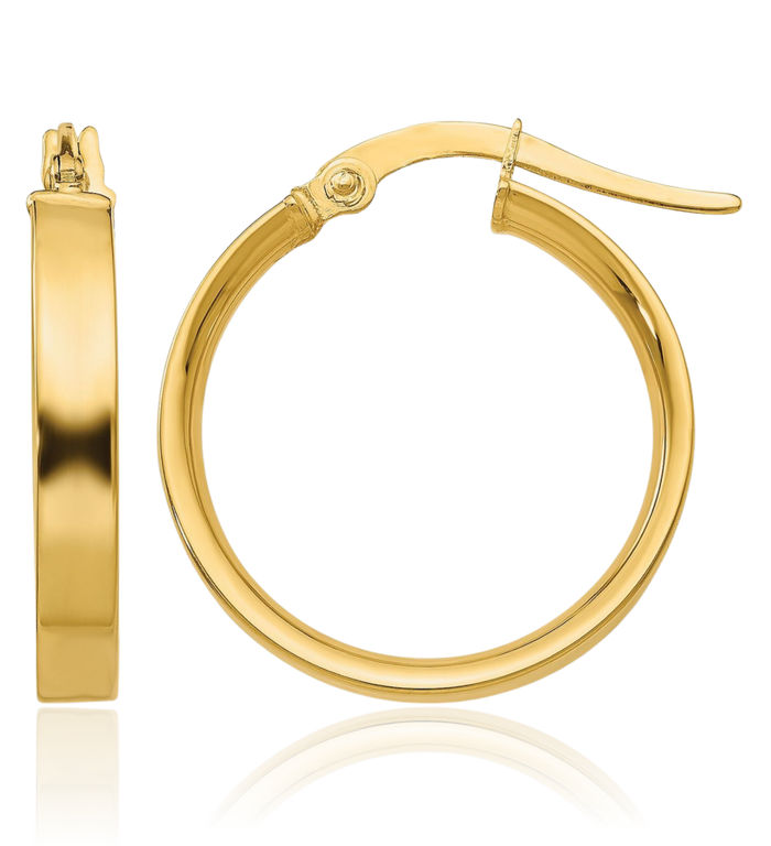 10K Solid Yellow Gold 3mm Round Medium Hoop Earrings