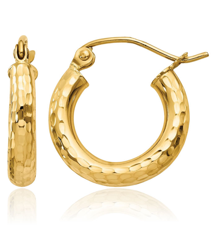 10K Solid Yellow Gold 3mm Round Small Hoop Earrings