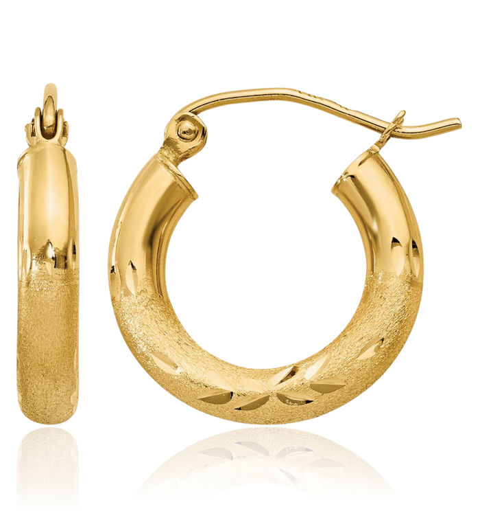 10K Solid Yellow Gold 3mm Round Small Hoop Earrings