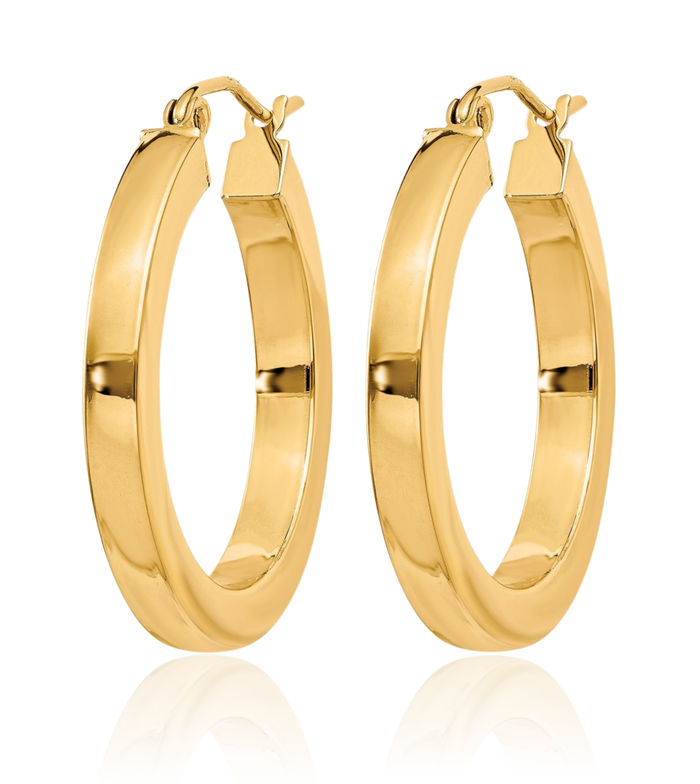 10K Solid Yellow Gold 3mm Square Round Medium Hoop Earrings