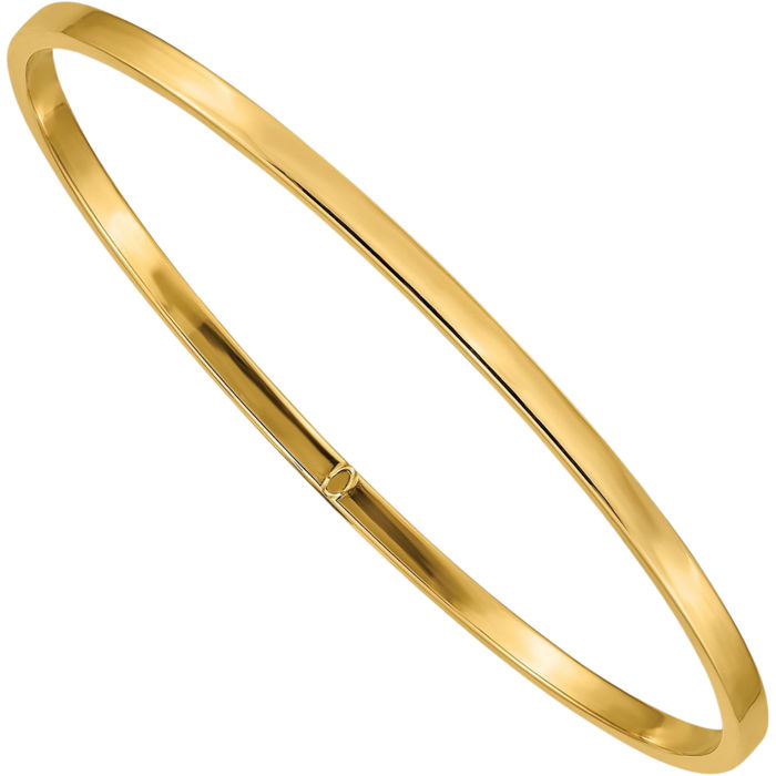 10K Solid Yellow Gold 3mm Square Tube Slip On Bangle Bracelet