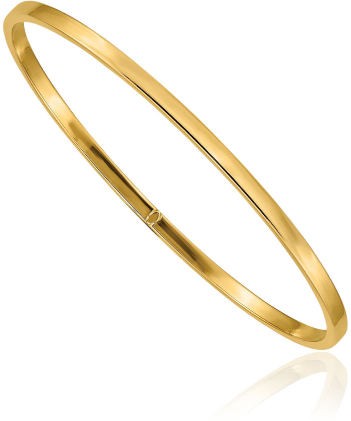 10K Solid Yellow Gold 3mm Square Tube Slip On Bangle Bracelet