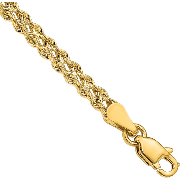 10K Solid Yellow Gold 3mm Wide Double Strand Rope Chain Bracelet