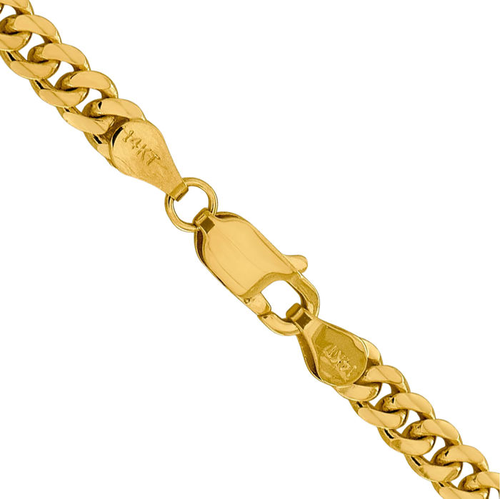 10K Solid Yellow Gold 4.25mm Miami Cuban Curb Link Chain Necklace