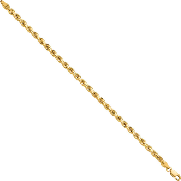 10K Solid Yellow Gold 4.25mm Rope Chain Bracelet