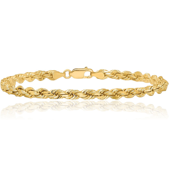 10K Solid Yellow Gold 4.25mm Rope Chain Bracelet