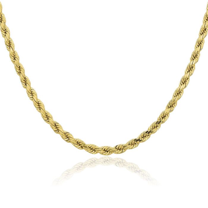 10K Solid Yellow Gold 4.25mm Rope Chain Twisted Link Necklace