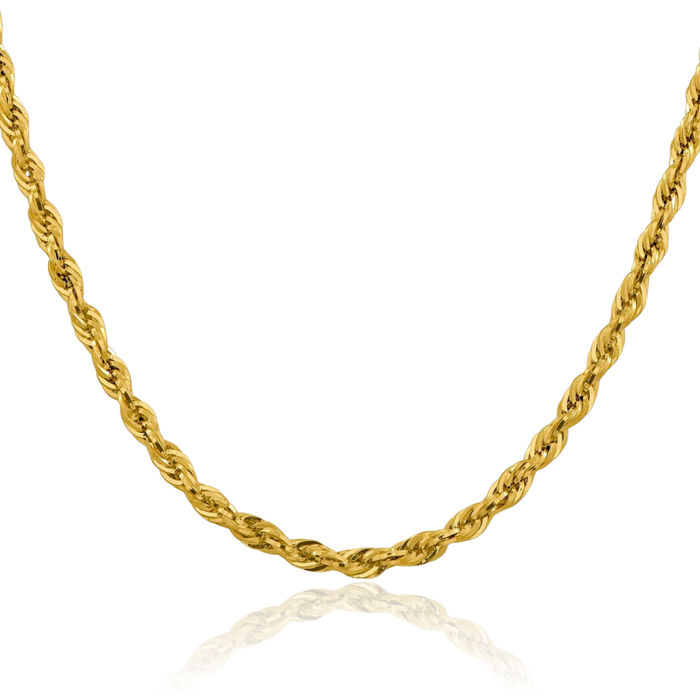 10K Solid Yellow Gold 4.25mm Rope Chain Twisted Link Necklace