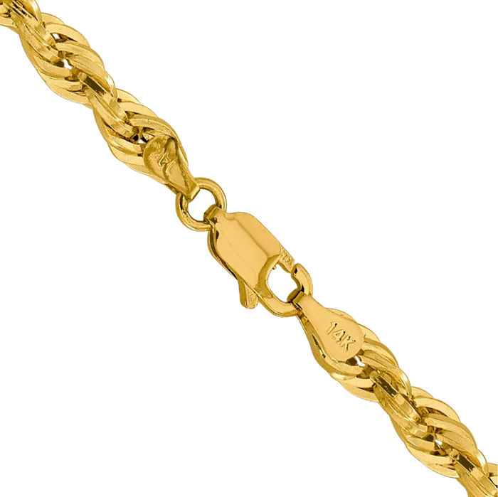 10K Solid Yellow Gold 4.25mm Rope Chain Twisted Link Necklace