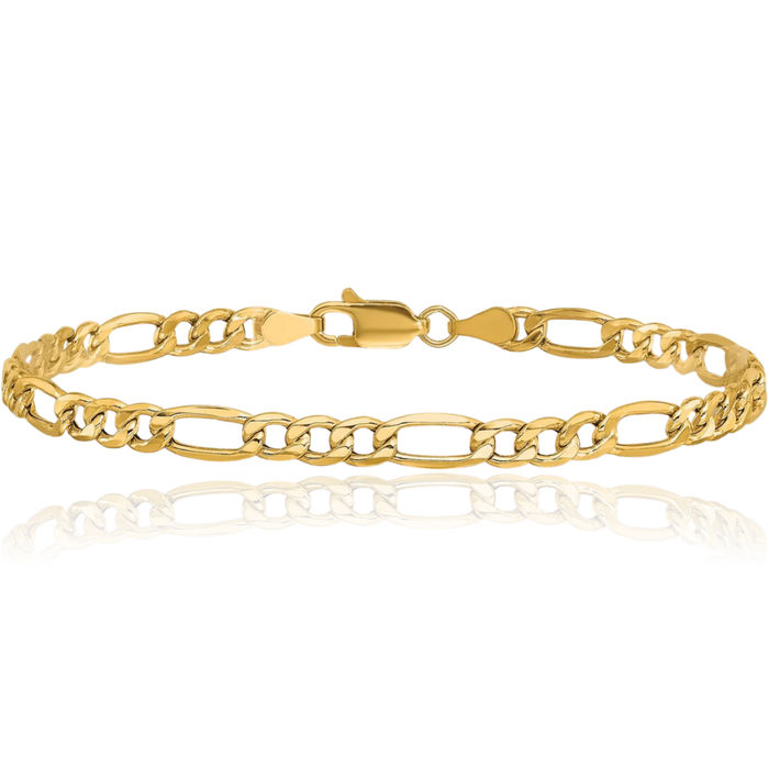 10K Solid Yellow Gold 4.2mm Figaro Link Chain Bracelet