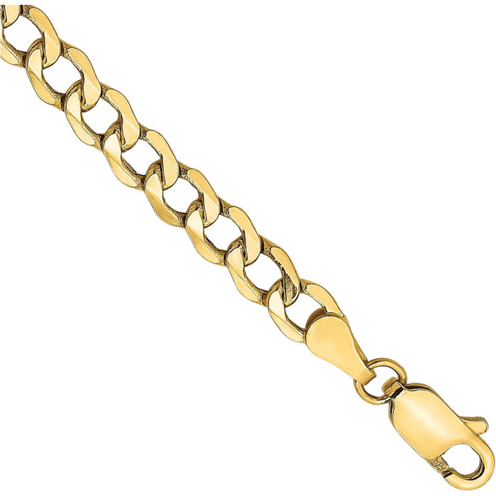 10K Solid Yellow Gold 4.3mm Curb Link Chain Bracelet