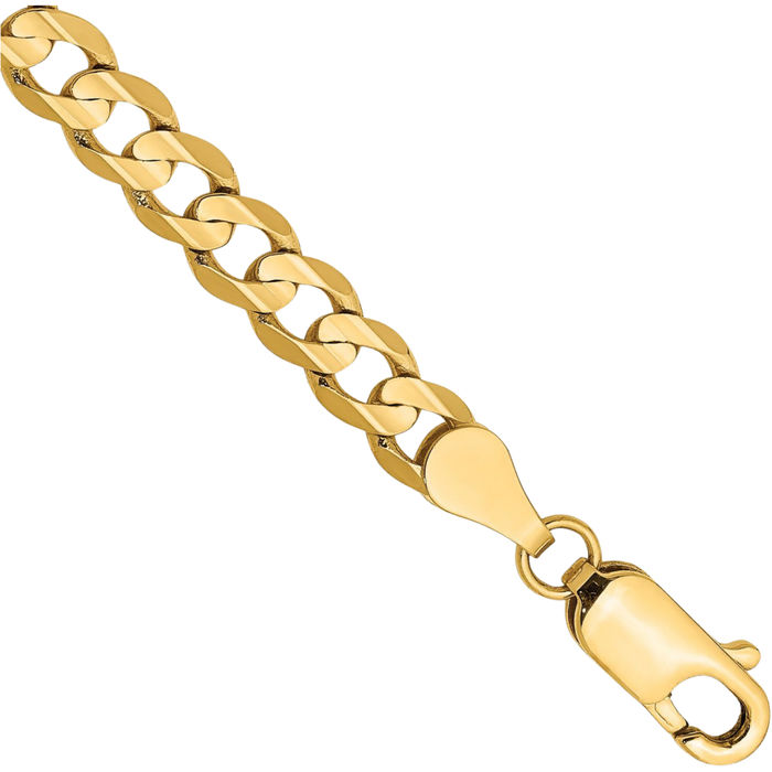 10K Solid Yellow Gold 4.5mm Concave Curb Link Chain Bracelet