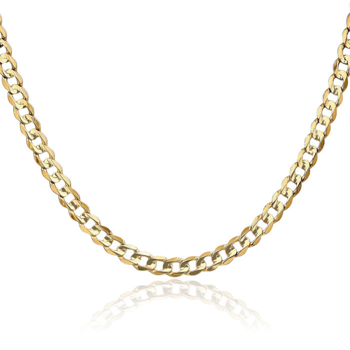 10K Solid Yellow Gold 4.5mm Concave Curb Link Chain Necklace